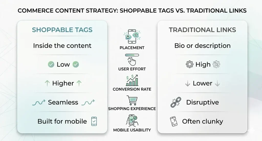 shoppable tag vs traditional links